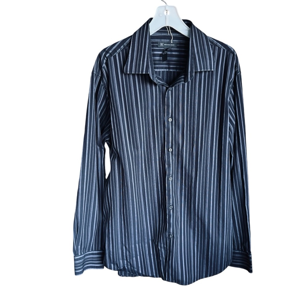 INC Men's Shirt XXL Black White Pinstripe Long Sleeve Button Front